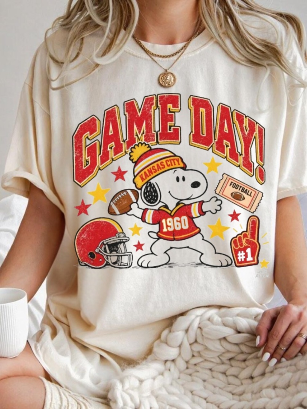 Game Day Snoopy Kansas City Football Vintage White T-Shirt